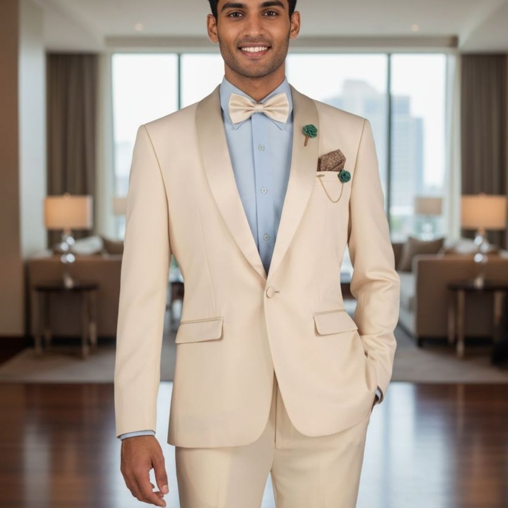 VINCI SLIMFIT 2 PIECE ONE BUTTON SHAWL COLLAR TUXEDO WITH MATCHING BOW TIE TSS-2